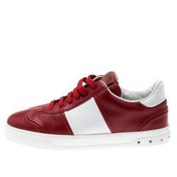 Pre Owned Valentino Red/White Leather Fly Crew Low Top Sneakers Size 40.5