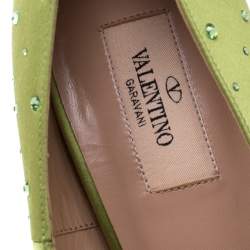 Pre Owned Valentino Pop Apple Green Crystal Embellished Satin Peep Toe Platform Pumps Size 40