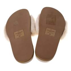 Pre Owned Valentino Beige Mink Fur Rockstud Flat Slides Size 38
