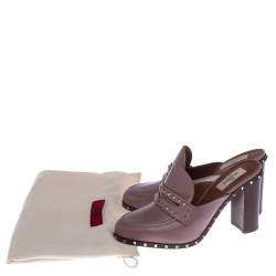 Pre Owned Valentino Pale Pink Leather Rockstud Penny Loafer Mules Size 38