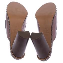 Pre Owned Valentino Pale Pink Leather Rockstud Penny Loafer Mules Size 38