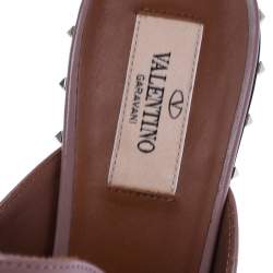 Pre Owned Valentino Pale Pink Leather Rockstud Penny Loafer Mules Size 38