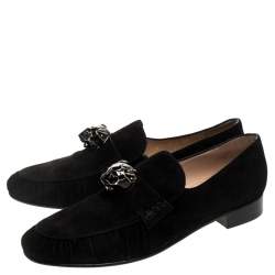 Pre Owned Valentino Black Suede Panther Detail Slip On Loafers Size 39