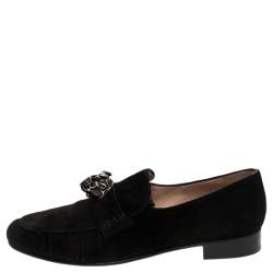 Pre Owned Valentino Black Suede Panther Detail Slip On Loafers Size 39