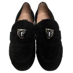 Pre Owned Valentino Black Suede Panther Detail Slip On Loafers Size 39