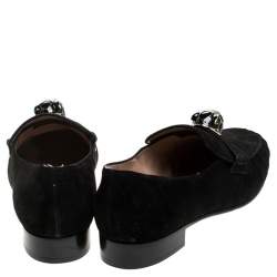 Pre Owned Valentino Black Suede Panther Detail Slip On Loafers Size 39