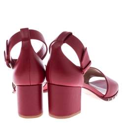 Pre Owned Valentino Red Leather Rockstud Ankle Cuff Sandals Size 39.5
