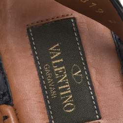 Pre Owned Valentino Multcolor Camubutterfly Lace And Leather Platform Espadrilles Size 38