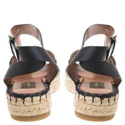 Pre Owned Valentino Multcolor Camubutterfly Lace And Leather Platform Espadrilles Size 38