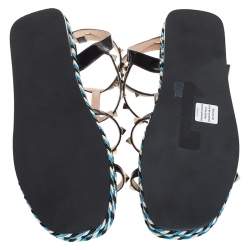 Pre Owned Valentino Black Patent Leather Rockstud Torchon Cage Espadrille Flats Size 41