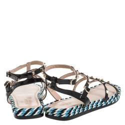 Pre Owned Valentino Black Patent Leather Rockstud Torchon Cage Espadrille Flats Size 41