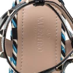 Pre Owned Valentino Black Patent Leather Rockstud Torchon Cage Espadrille Flats Size 41