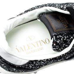 Pre Owned Valentino Rutenio/Bianco Glitter Flycrew Lace Up Sneakers Size 37