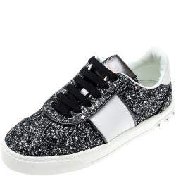 Pre Owned Valentino Rutenio/Bianco Glitter Flycrew Lace Up Sneakers Size 37