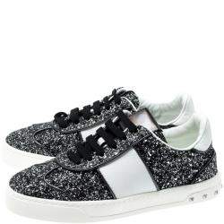 Pre Owned Valentino Rutenio/Bianco Glitter Flycrew Lace Up Sneakers Size 37