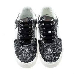 Pre Owned Valentino Rutenio/Bianco Glitter Flycrew Lace Up Sneakers Size 37