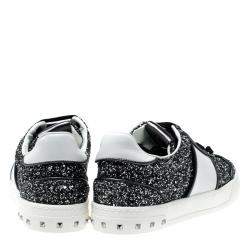 Pre Owned Valentino Rutenio/Bianco Glitter Flycrew Lace Up Sneakers Size 37