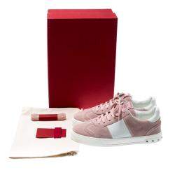 Pre Owned Valentino Loto/Bianco Suede and Leather Flycrew Lace Up Sneakers Size 37.5