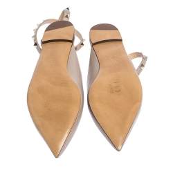 Pre Owned Valentino Poudre Leather Rockstud Ankle Wrap Ballet Flats Size 35