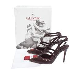 Pre Owned Valentino Rubin Rose by Undercover Print Leather Rockstud Strappy Sandals Size 39