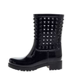 مملوكة مسبقًا حذاء بوت مطر فالنتينو منتصف الركبة روكستد بى فى سى أسود مقاس 39