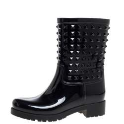 مملوكة مسبقًا حذاء بوت مطر فالنتينو منتصف الركبة روكستد بى فى سى أسود مقاس 39