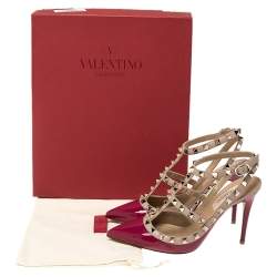 Valentino Raspberry Pink Patent Leather Rockstud Embellished Pointed Toe Sandals Size 36