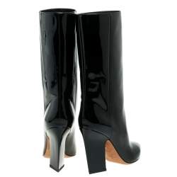 Pre Owned Valentino Black Patent and Leather Mid Calf Boots Size 37.5