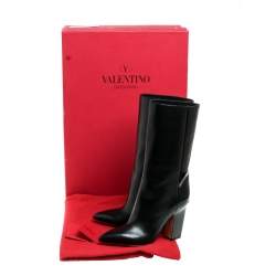 Pre Owned Valentino Black Patent and Leather Mid Calf Boots Size 37.5