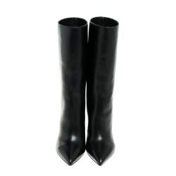 Pre Owned Valentino Black Patent and Leather Mid Calf Boots Size 37.5