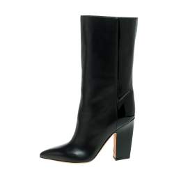 Pre Owned Valentino Black Patent and Leather Mid Calf Boots Size 37.5