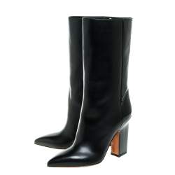 Pre Owned Valentino Black Patent and Leather Mid Calf Boots Size 37.5