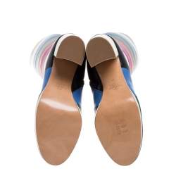 Pre Owned Valentino Multicolor Leather Colorblock Zip Knee Length Boots Size 37