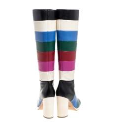 Pre Owned Valentino Multicolor Leather Colorblock Zip Knee Length Boots Size 37