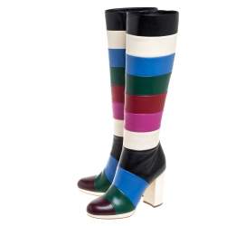 Pre Owned Valentino Multicolor Leather Colorblock Zip Knee Length Boots Size 37
