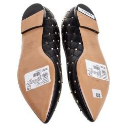 Pre Owned Valentino Black Leather Rockstud Embellished Pointed Toe Ballet Flats Size 38