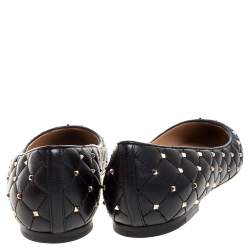 Pre Owned Valentino Black Leather Rockstud Embellished Pointed Toe Ballet Flats Size 38
