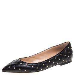 Pre Owned Valentino Black Leather Rockstud Embellished Pointed Toe Ballet Flats Size 38