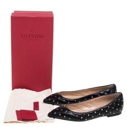 Pre Owned Valentino Black Leather Rockstud Embellished Pointed Toe Ballet Flats Size 38