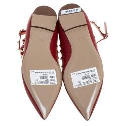Pre Owned Valentino Red Leather Rockstud Embellished Ankle Strap Pointed Toe Ballet Flats Size 38.5