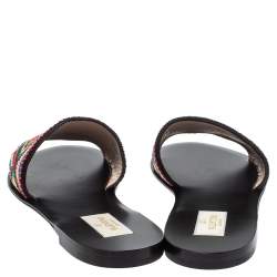 مملوكة مسبقًا Valentino Multicolor Bead Embellished Fabric Native Couture Flat Slide Sandals Size 36