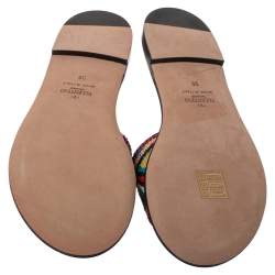مملوكة مسبقًا Valentino Multicolor Bead Embellished Fabric Native Couture Flat Slide Sandals Size 36