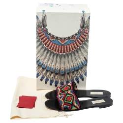 مملوكة مسبقًا Valentino Multicolor Bead Embellished Fabric Native Couture Flat Slide Sandals Size 36