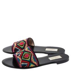 مملوكة مسبقًا Valentino Multicolor Bead Embellished Fabric Native Couture Flat Slide Sandals Size 36