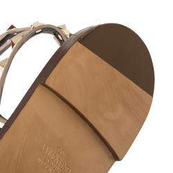 Pre Owned Valentino Beige Leather Rockstud Embellished Ankle Wrap Flat Thong Sandals Size 38