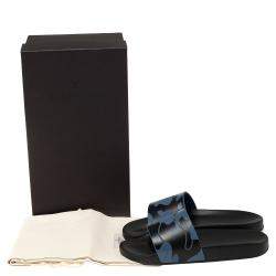 Pre Owned Valentino Bluette/Marine Rubber Camouflage Slides Size 42