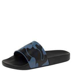 Pre Owned Valentino Bluette/Marine Rubber Camouflage Slides Size 42