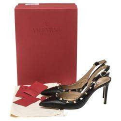مملوكة مسبقًا Valentino Black Leather Rockstud Pointed Toe Slingback Sandals Size 37.5