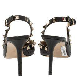 مملوكة مسبقًا Valentino Black Leather Rockstud Pointed Toe Slingback Sandals Size 37.5