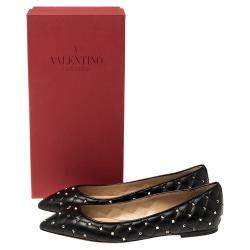 Pre Owned Valentino Black Leather Rockstud Embellished Pointed Toe Ballet Flats Size 37